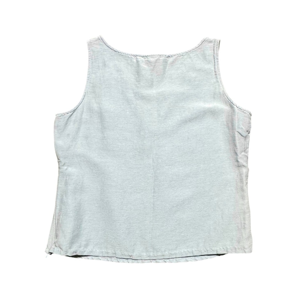 Of The Earth Tank Top Silk Hemp Large Light Blue Floral Embroidered V-Neck Boho - Picture 2 of 11